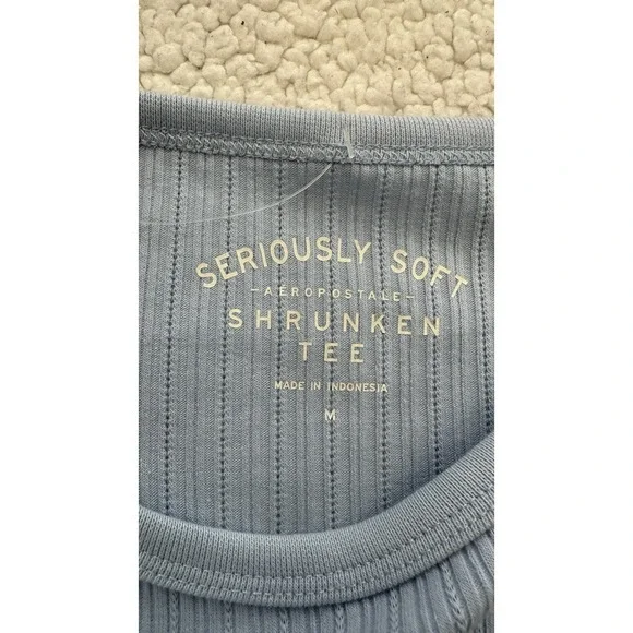 NEW Aeropostale Seriously Soft Light Blue Ruffle Trim Shrunken Tee Medium NWT - Picture 3 of 6